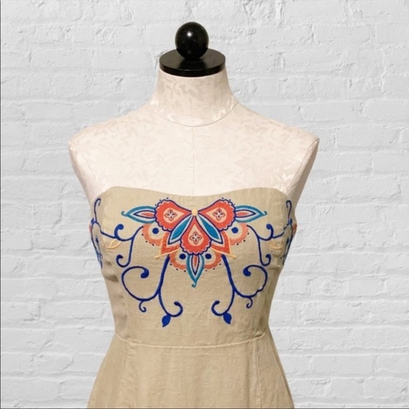 Banana Republic Linen Embroidered Strapless Dress  Size 2 - Picture 4 of 10